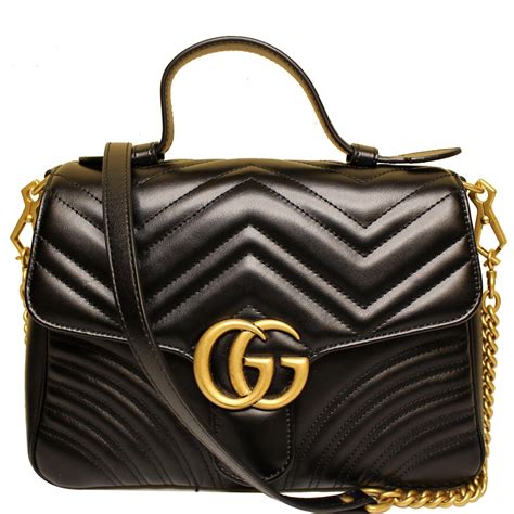 498110 gucci|Black Leather GG Marmont Small Top Handle Bag.